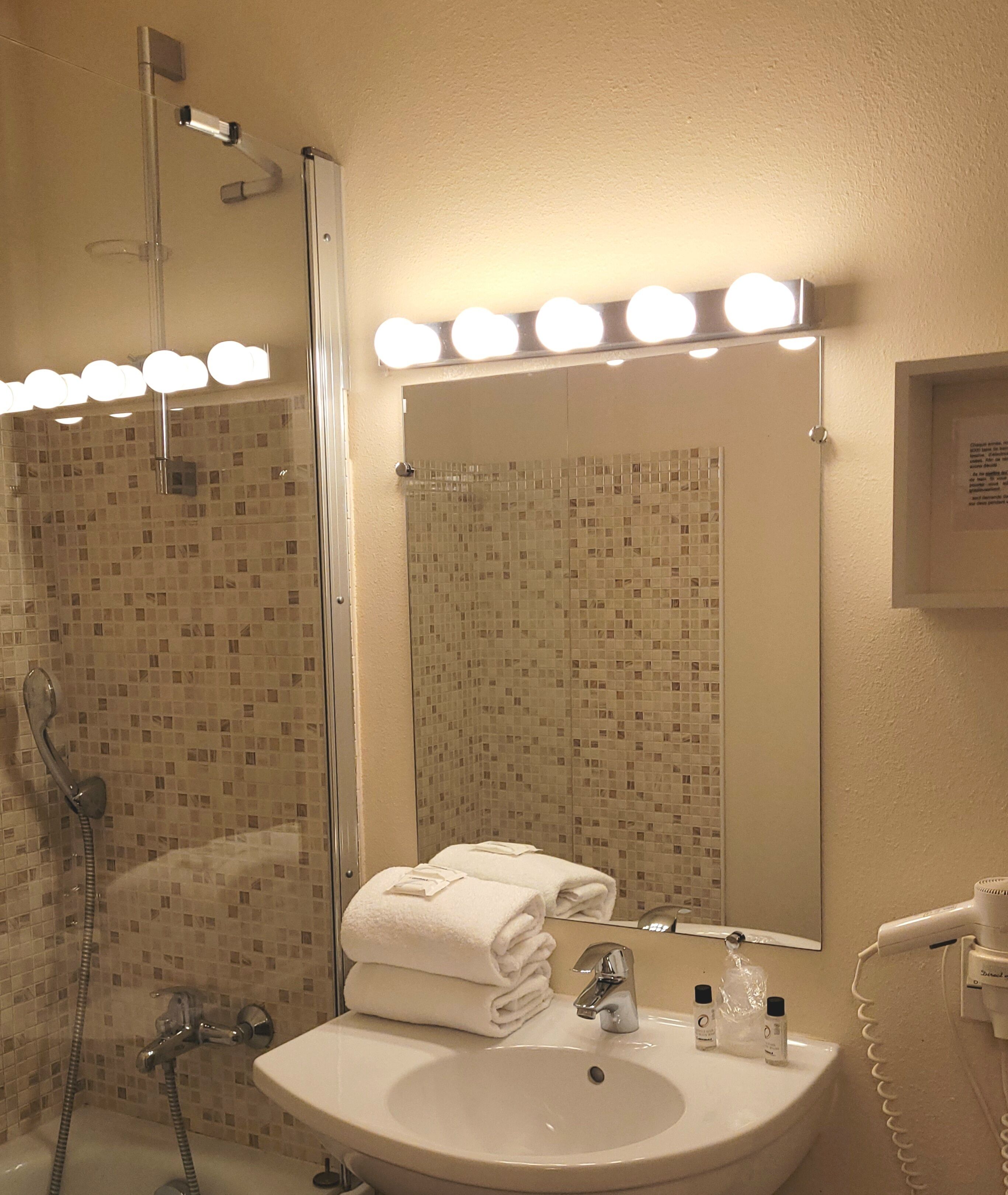 free toiletries, hair dryer, towels