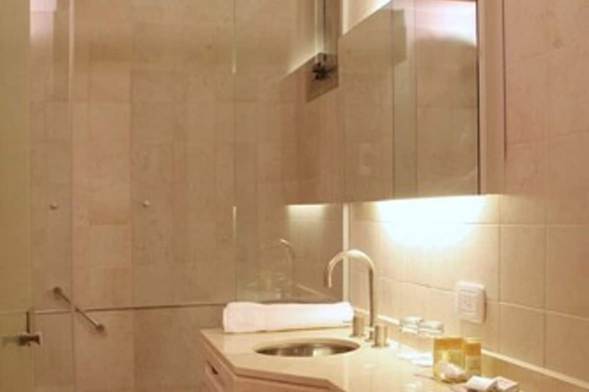 Duschwanne, Regendusche, kostenlose Toilettenartikel, Haartrockner