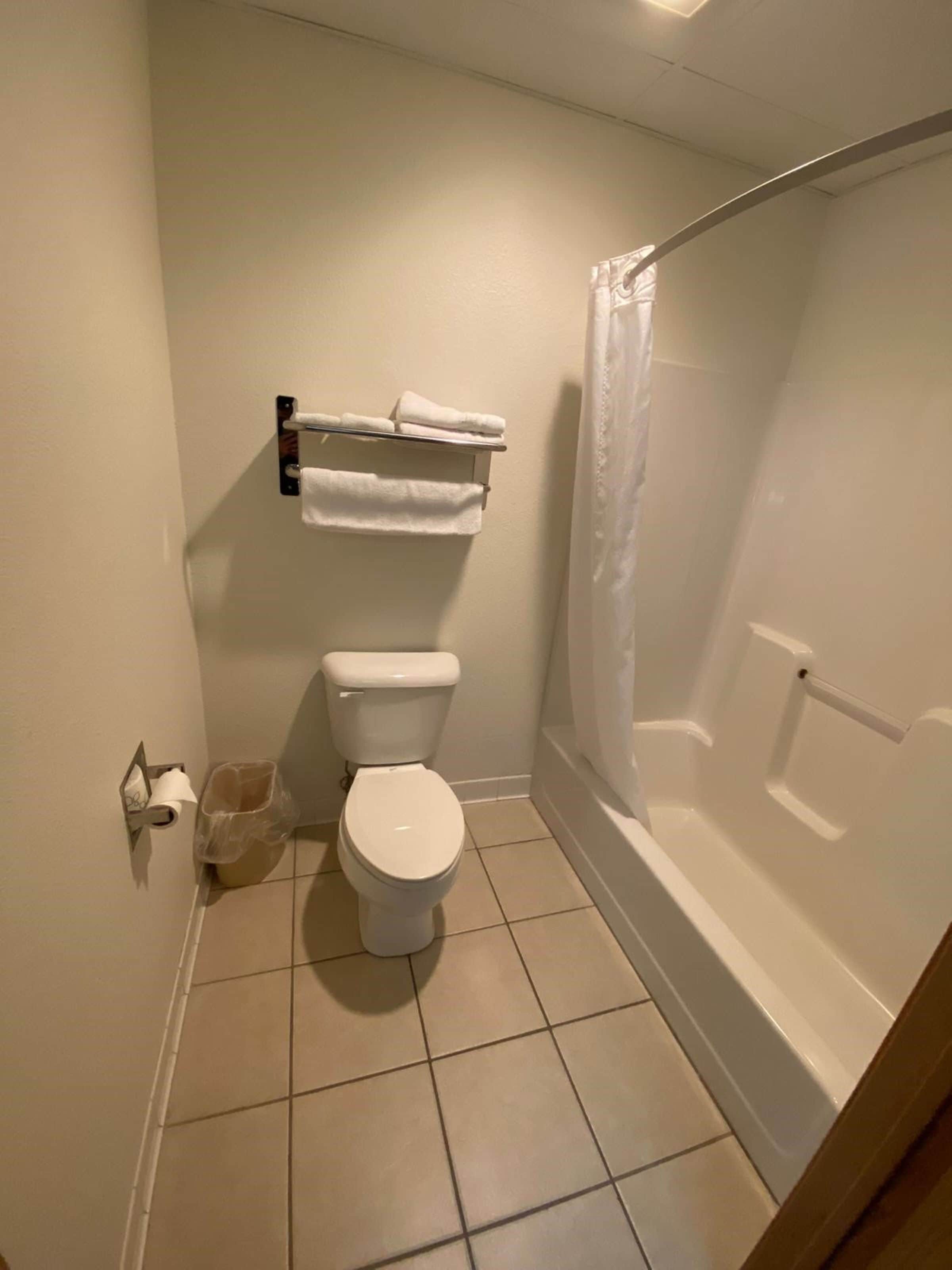Um banheiro pequeno e limpo, com vaso sanitário, chuveiro e porta-toalhas.