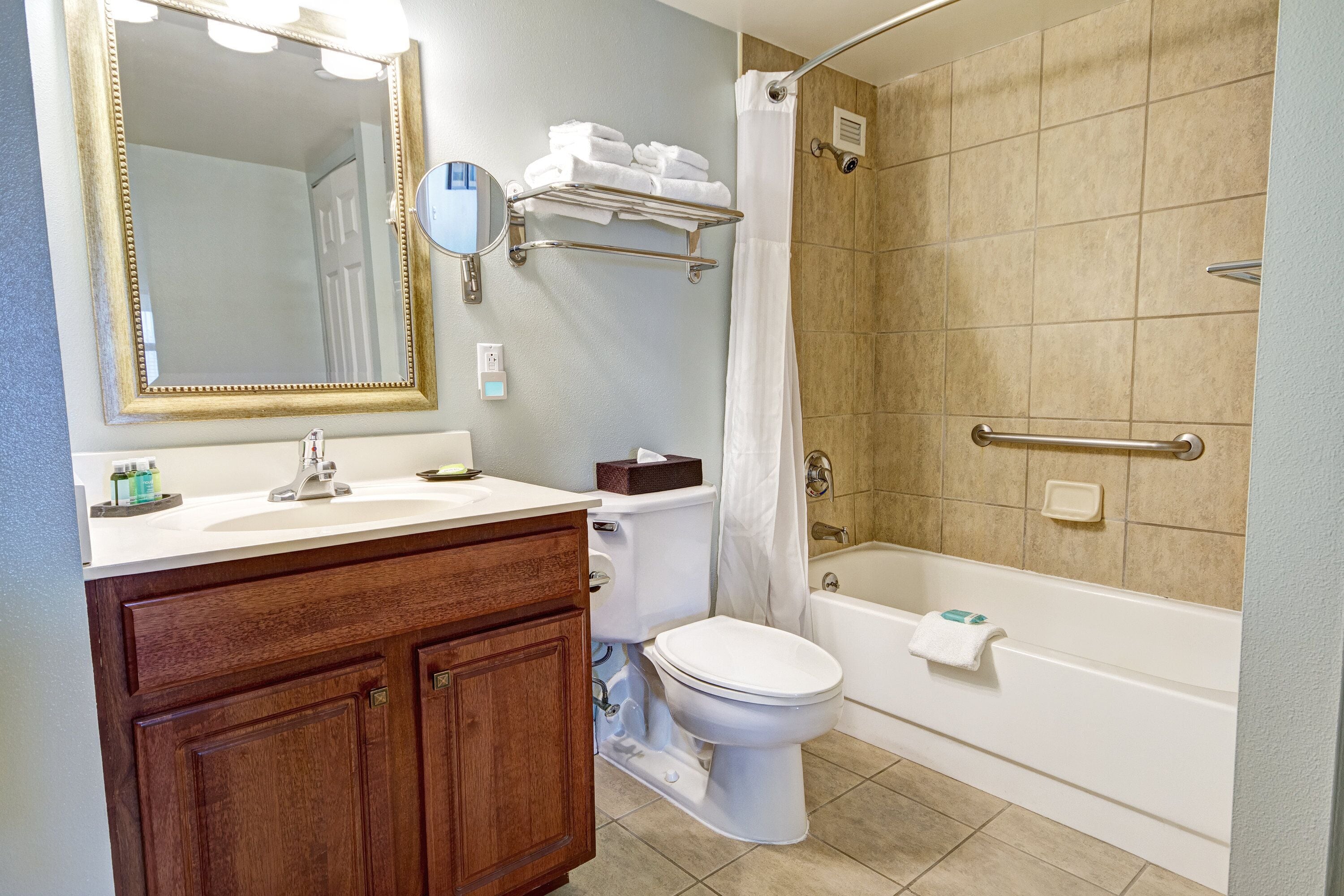 free toiletries, hair dryer, towels