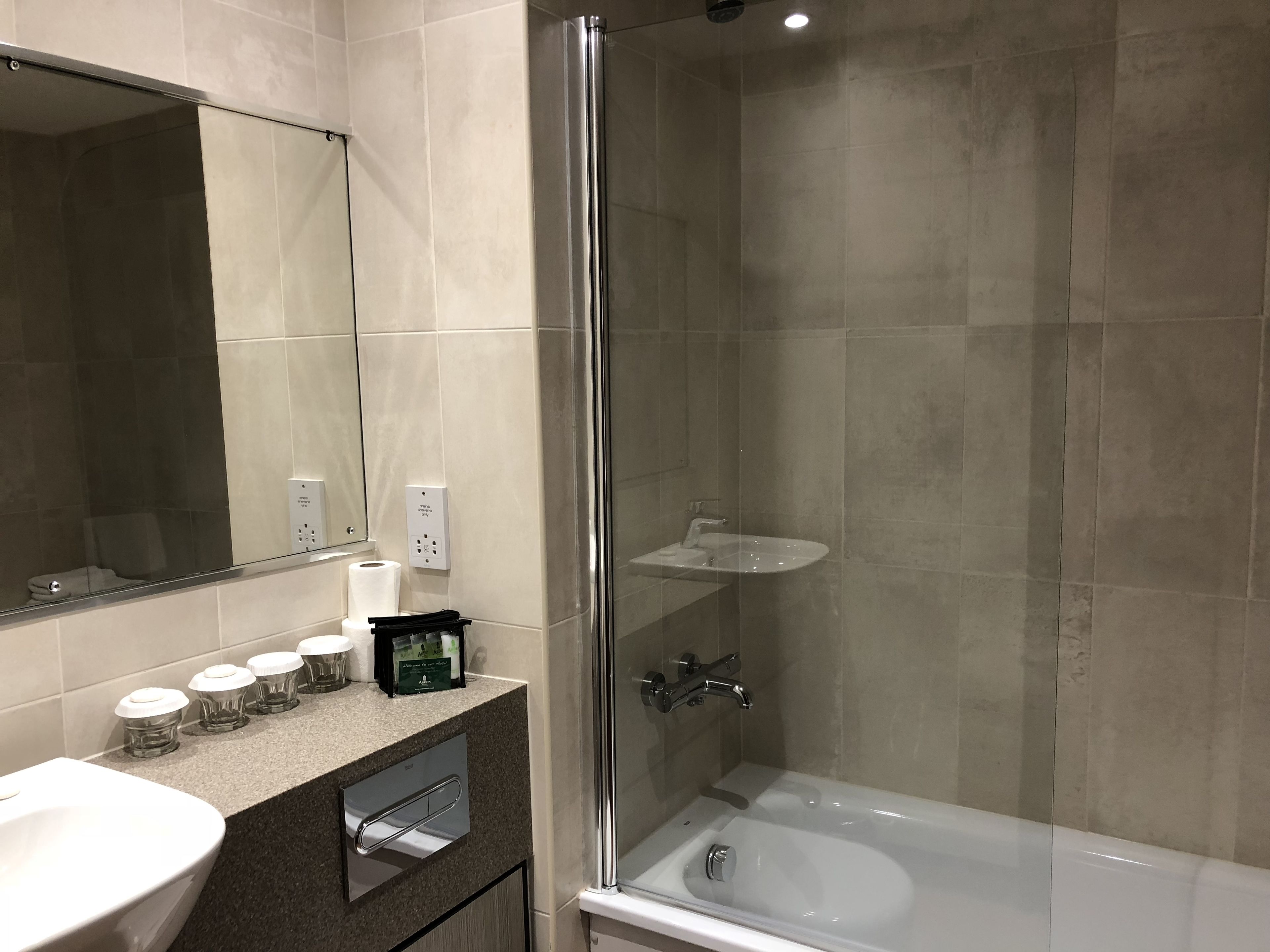 free toiletries, hair dryer, towels