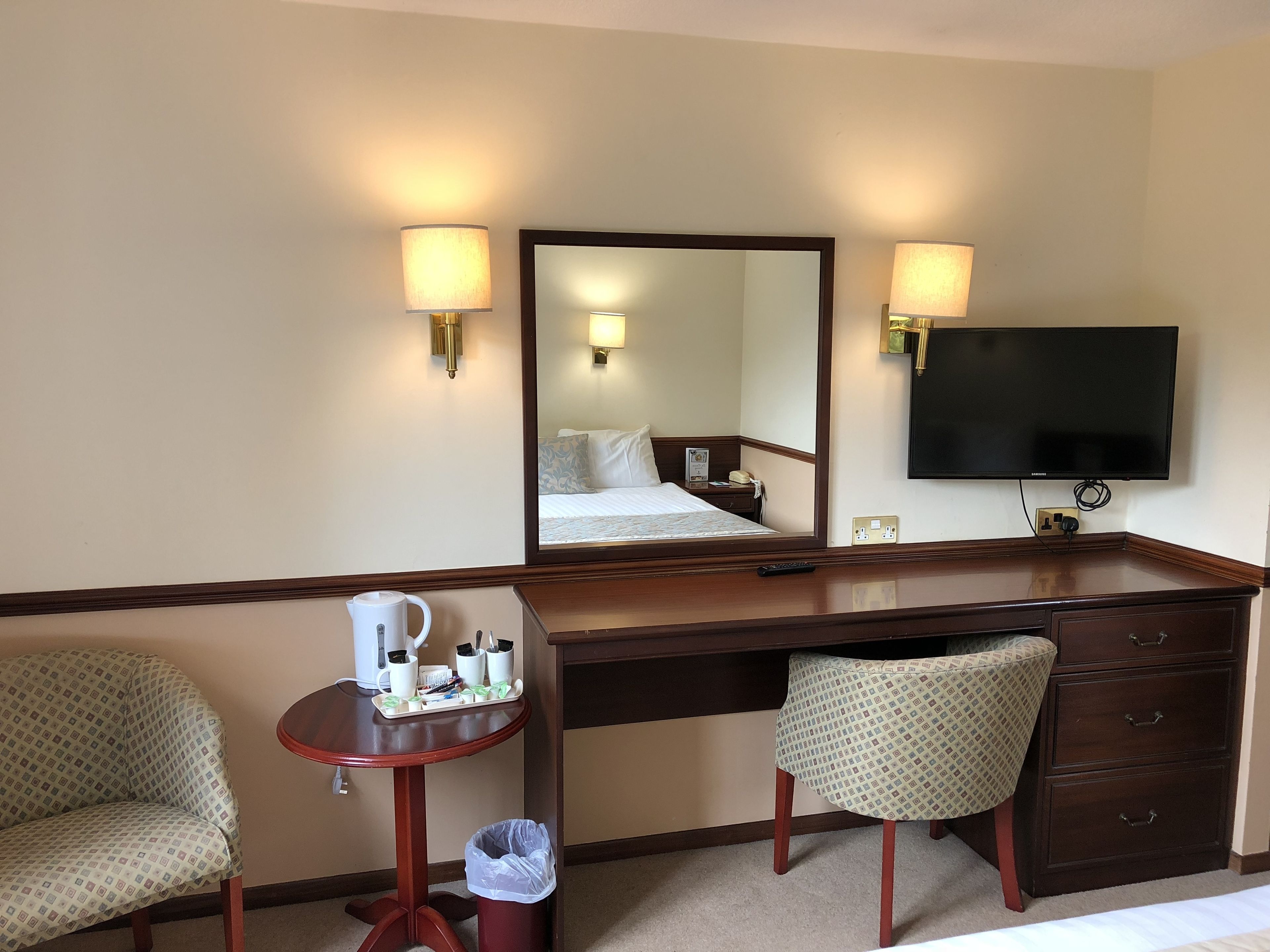 desk, blackout curtains, iron/ironing board, free cots/infant beds