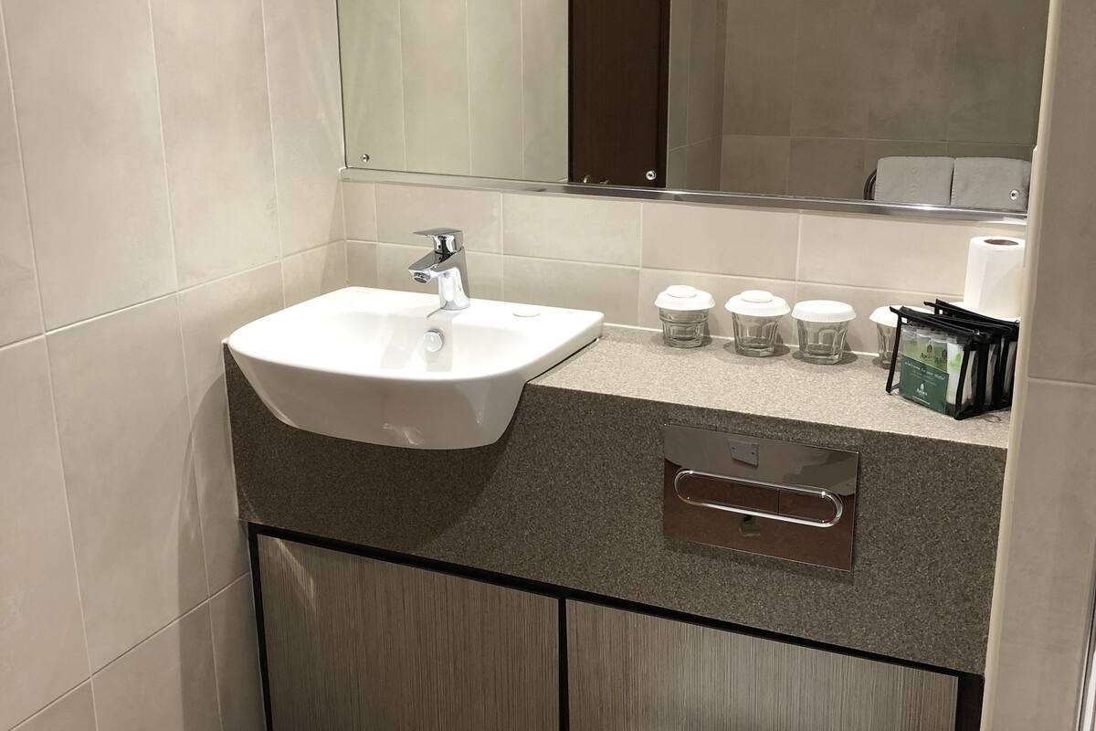 free toiletries, hair dryer, towels