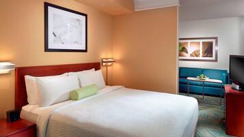 Premium bedding, desk, blackout drapes, iron/ironing board