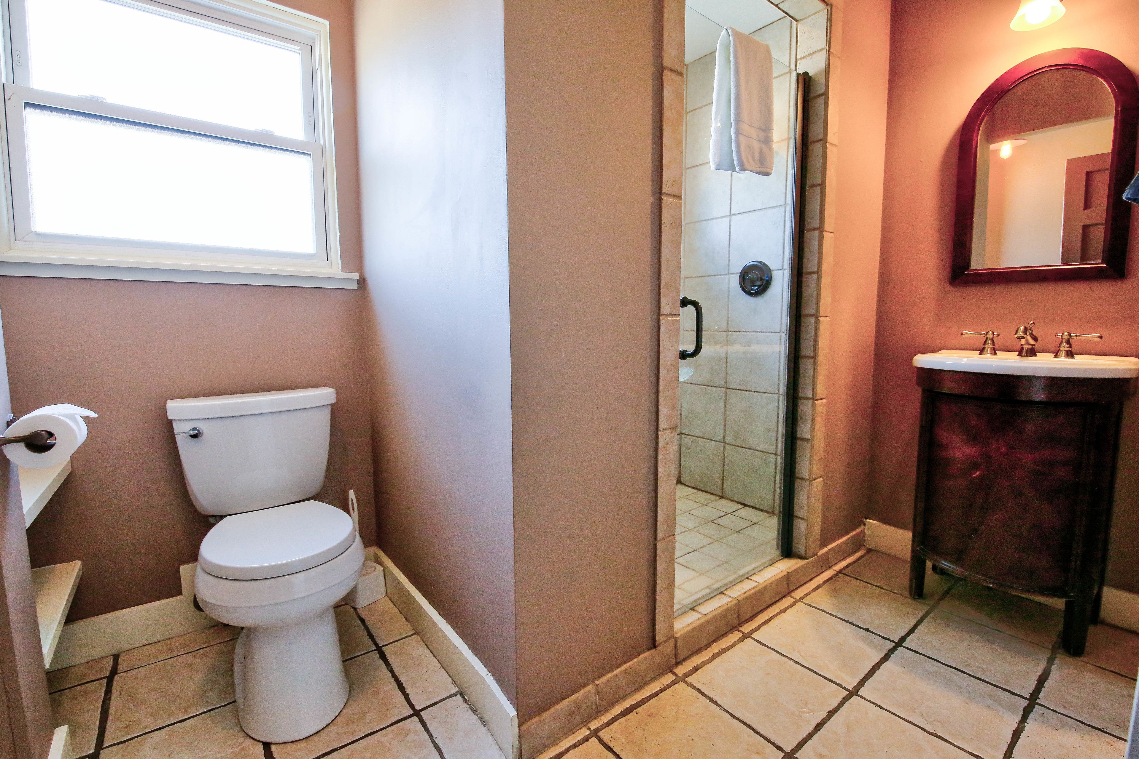 shower, free toiletries, hair dryer, towels