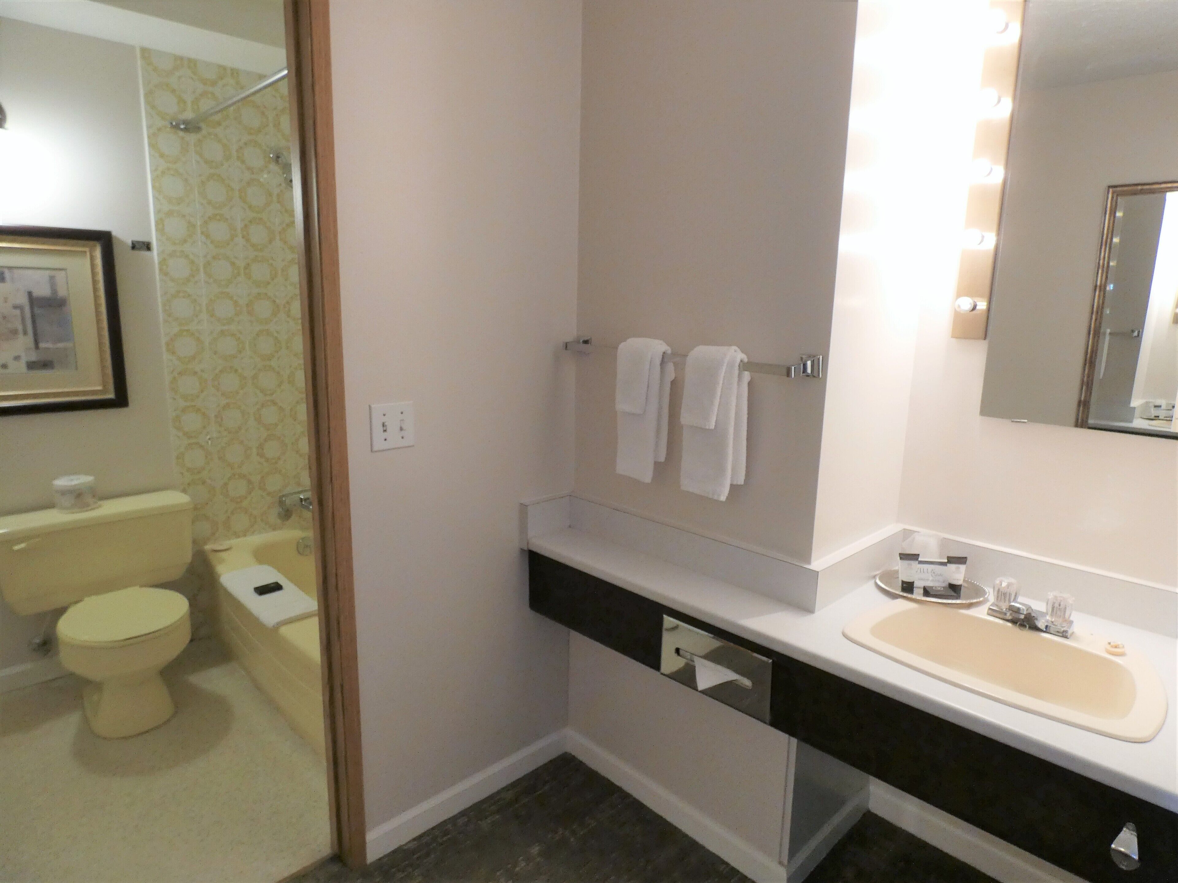 combined shower/bathtub, free toiletries, hair dryer, towels