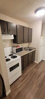 Standard Room, 2 Queens with Kitchenette (Pet Friendly) | Private kitchen | Microwave, coffee/tea maker, cleaning supplies, paper towels