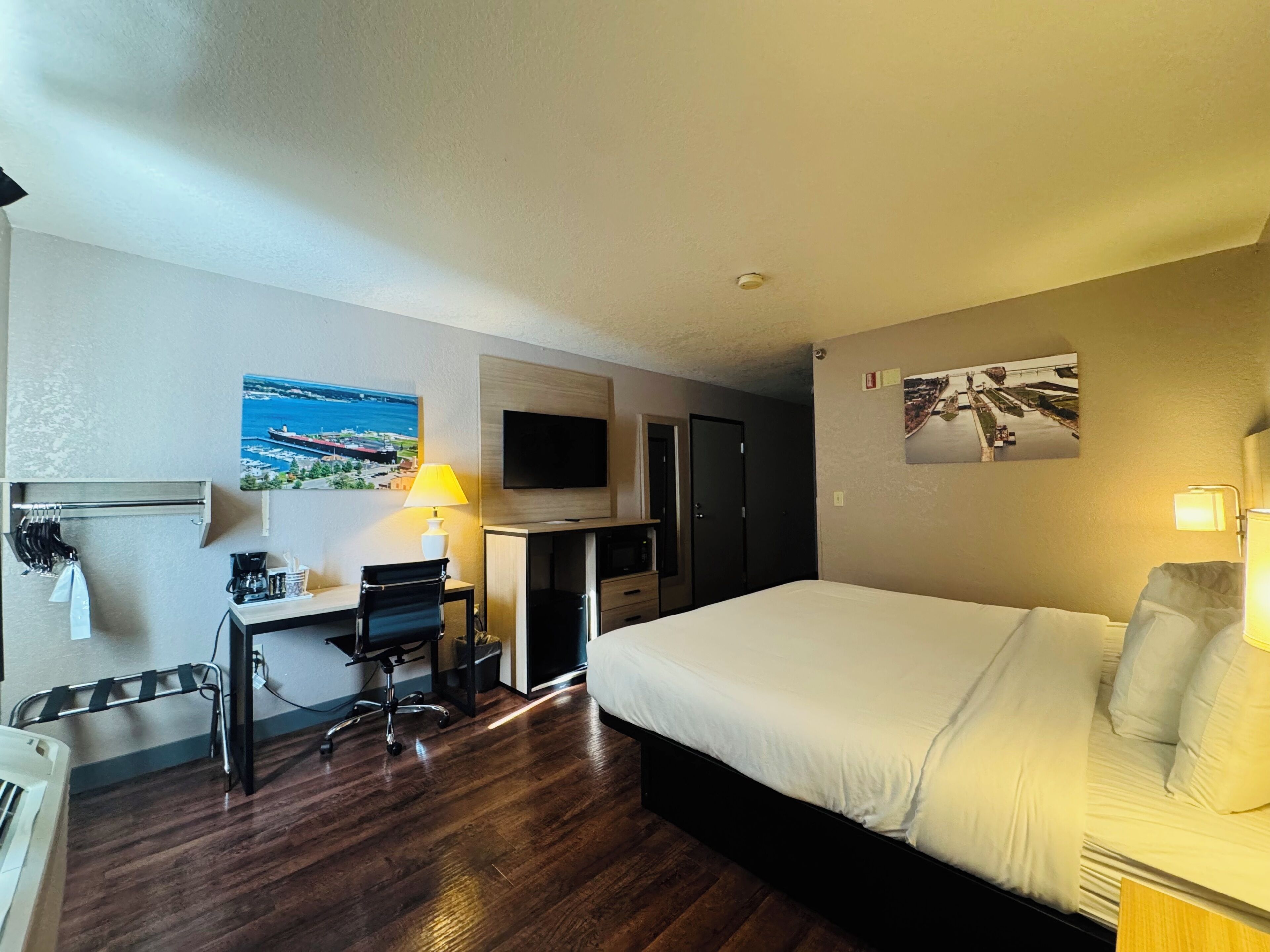 Laptop workspace, blackout drapes, cribs (free), WiFi (free)