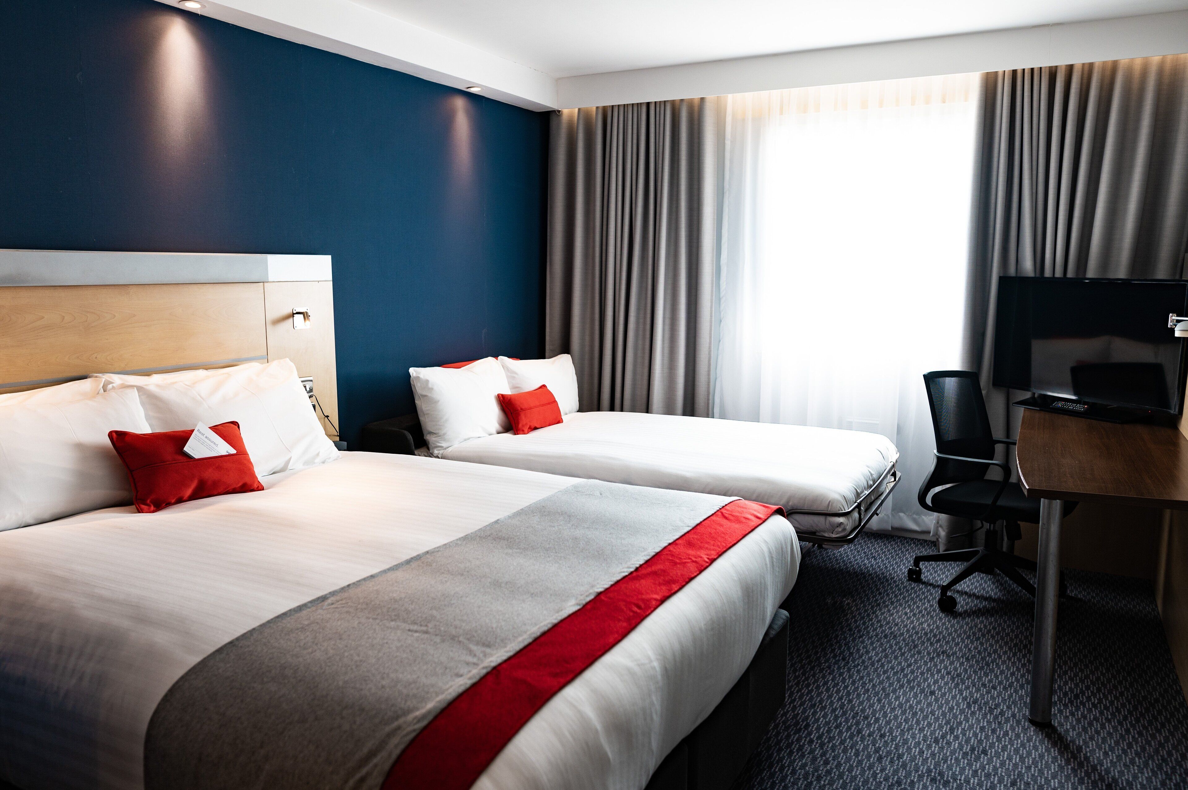 desk, laptop workspace, blackout curtains, soundproofing