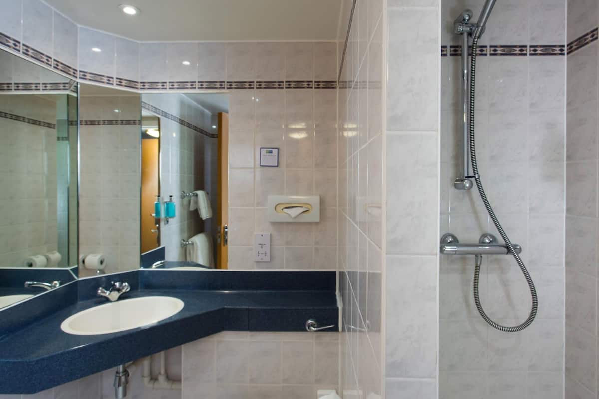 standard room | bathroom | shower, hair dryer, towels