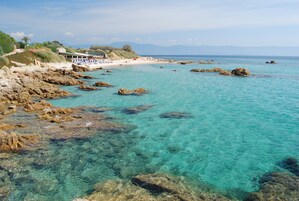 Private beach, sun loungers, beach umbrellas, beach towels