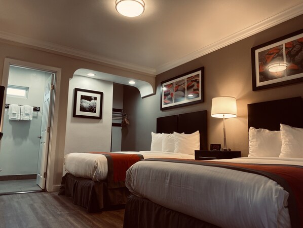 2 Double Beds Non Smoking | Desk, laptop workspace, blackout drapes, iron/ironing board