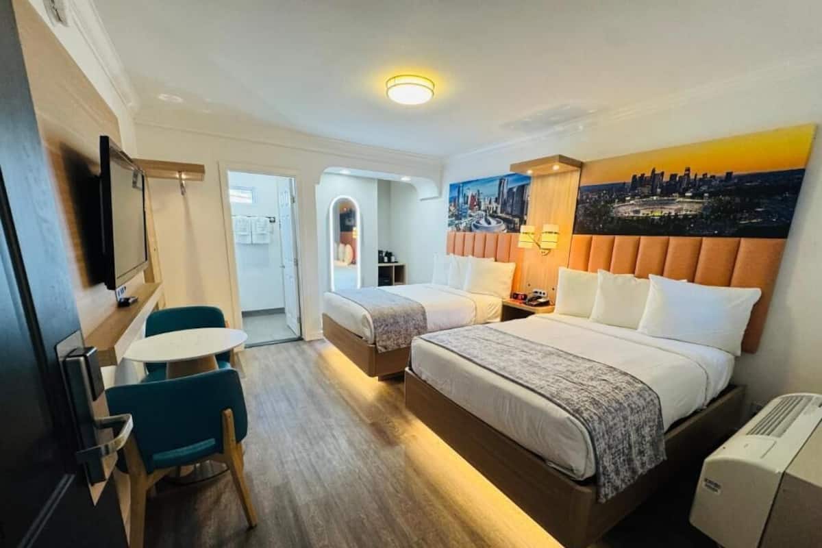 2 Double Beds Non Smoking | Desk, laptop workspace, blackout drapes, iron/ironing board