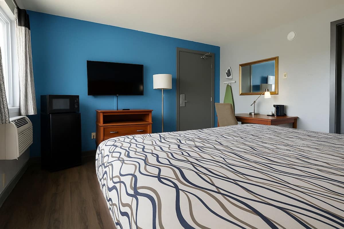 客房, 1 張特大雙人床, 非吸煙房 | 書桌、熨斗/熨衣板、免費無線上網、床單