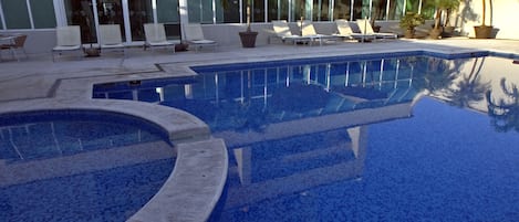 Outdoor pool, pool loungers