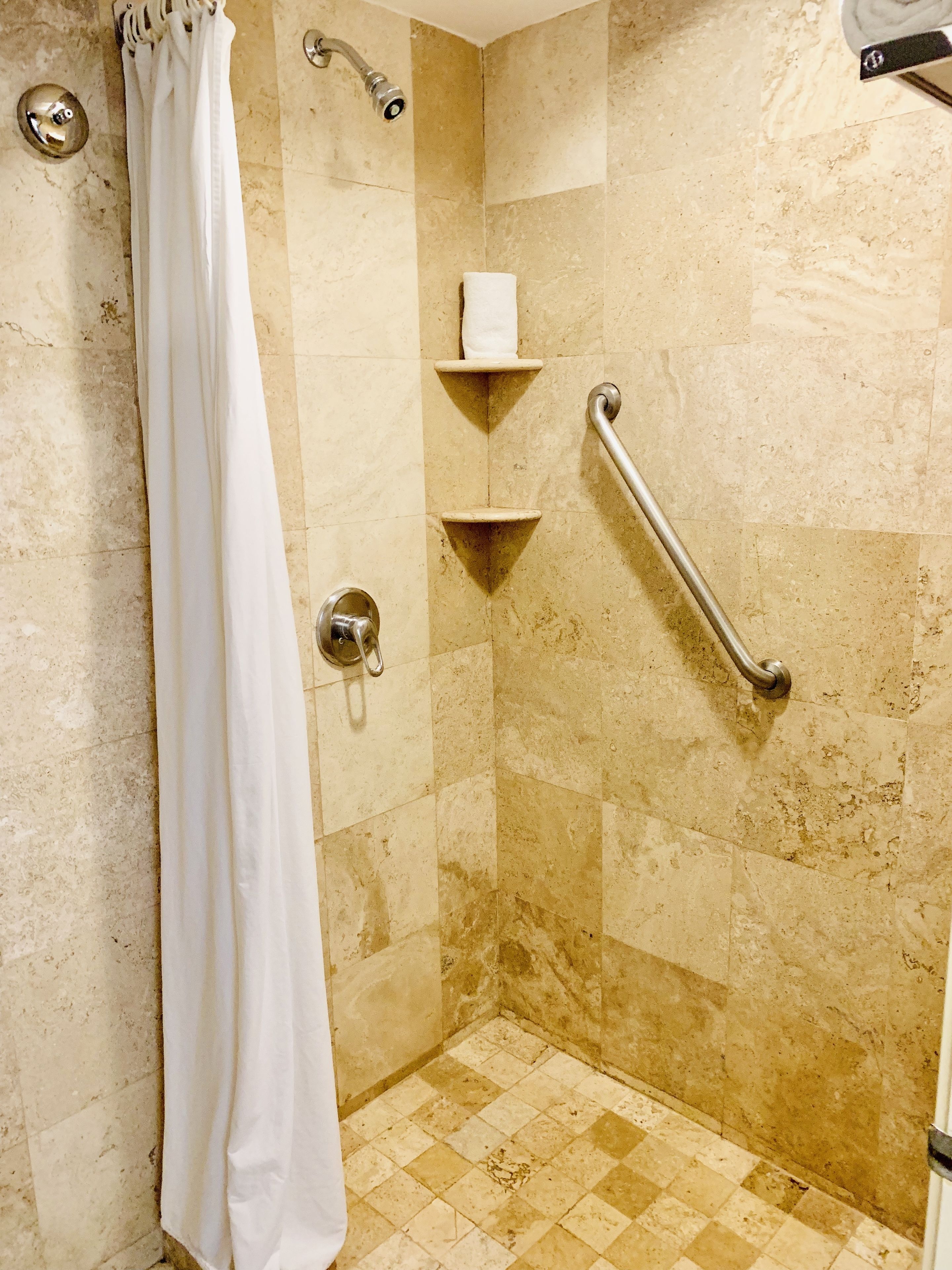 shower, rainfall showerhead, free toiletries, hair dryer