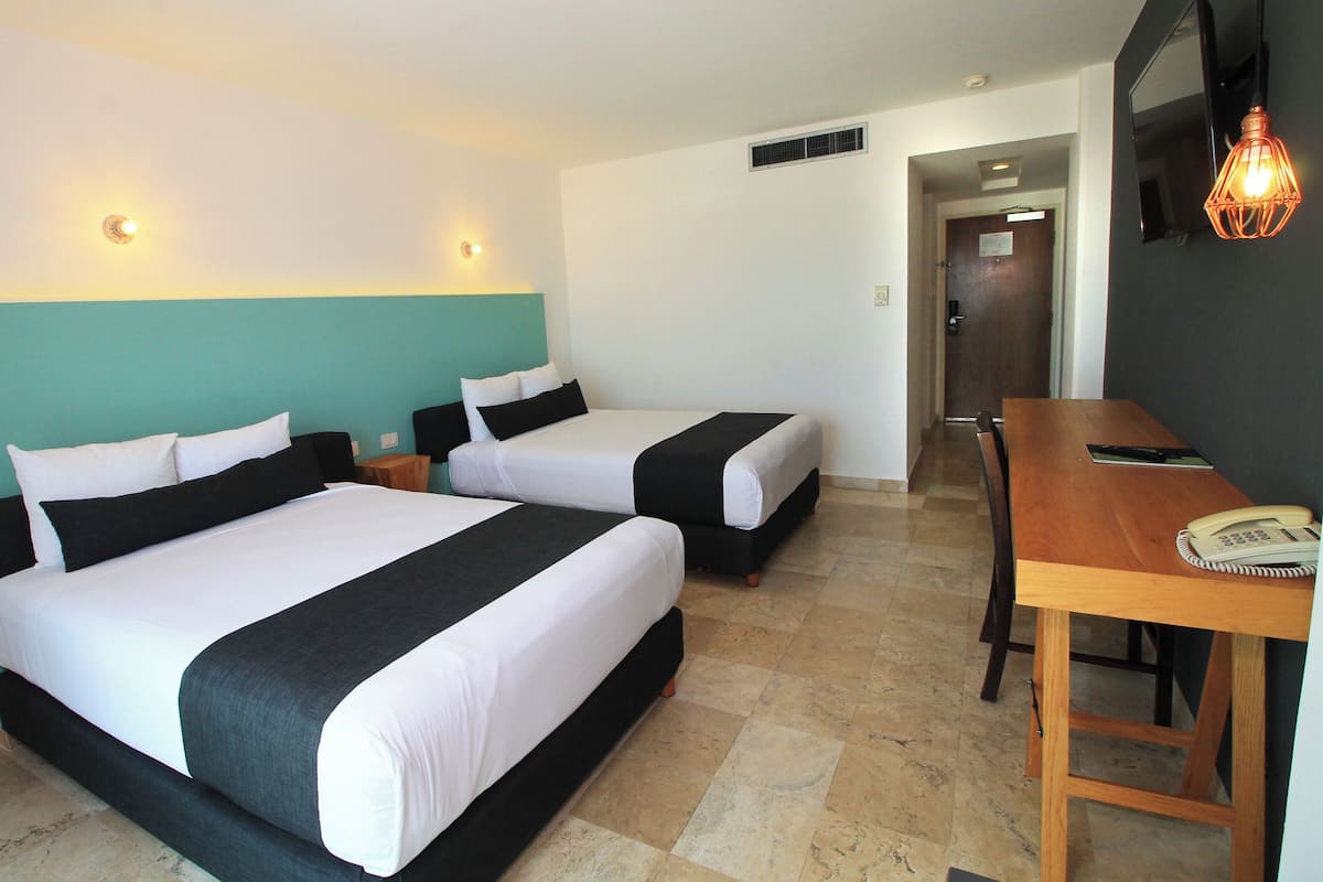 Standard Room, 2 Double Beds | In-room safe, desk, laptop workspace, blackout drapes