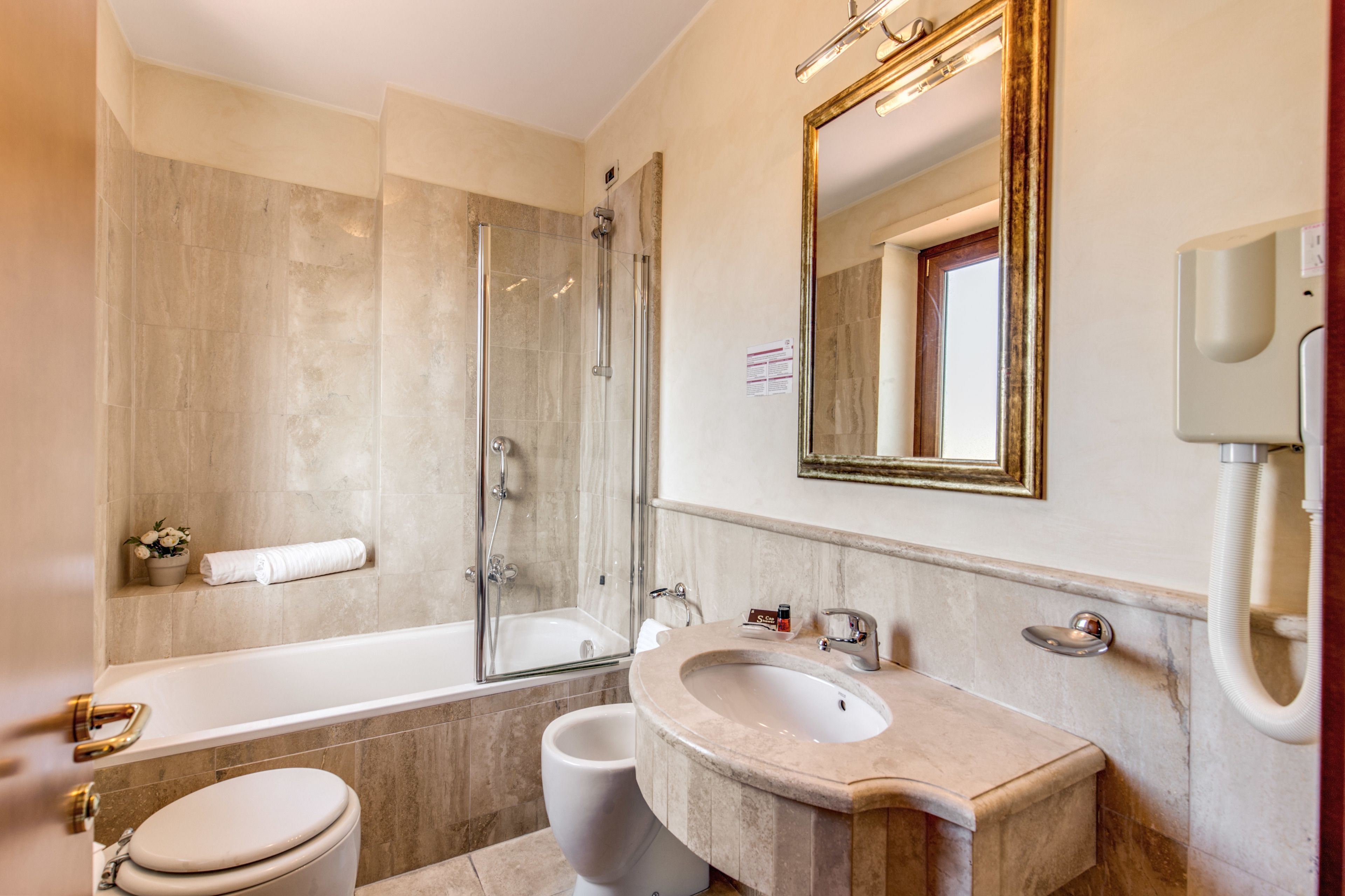 Free toiletries, hair dryer, towels