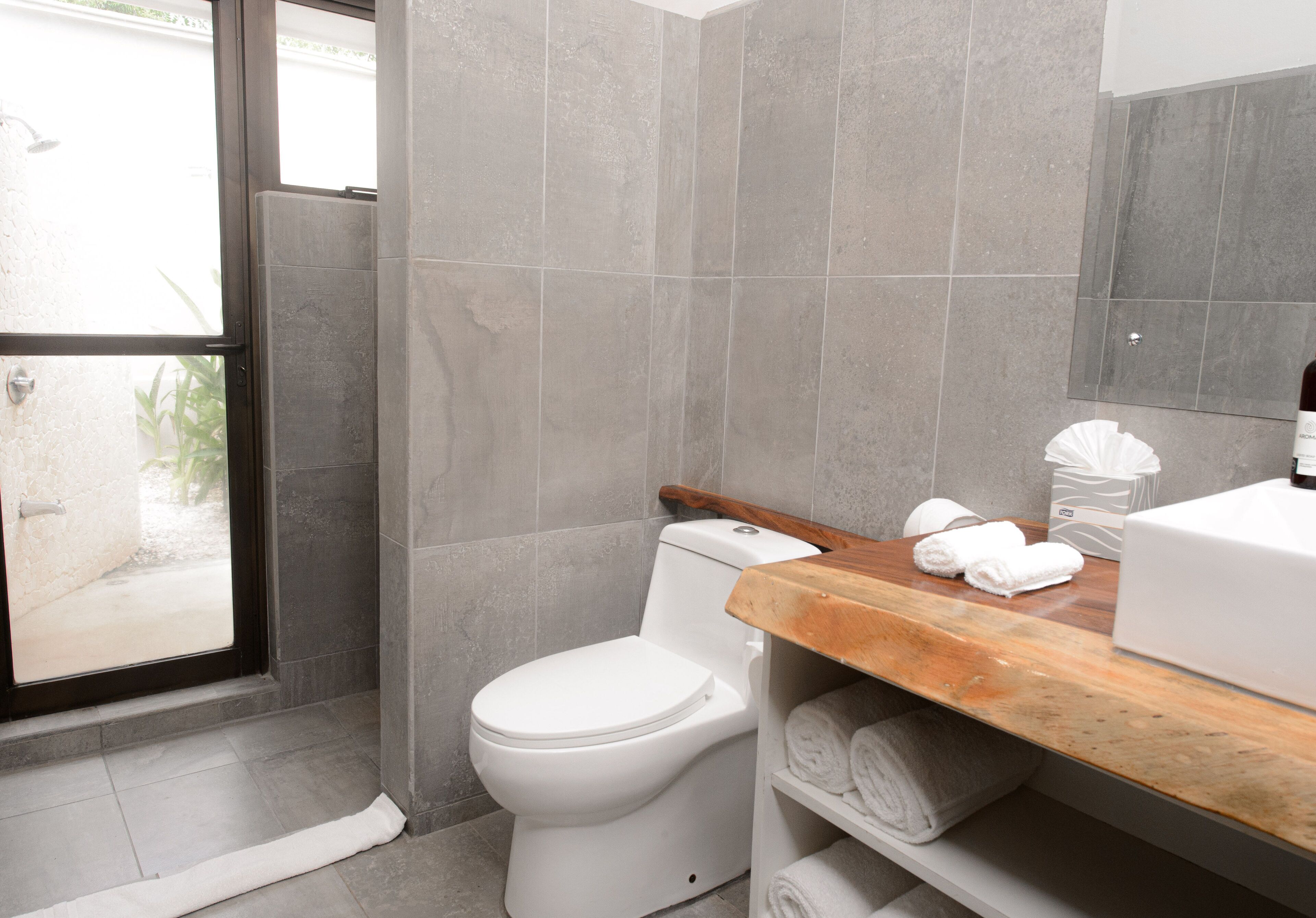 deluxe rooms | bathroom | shower, eco-friendly toiletries, hair dryer, towels