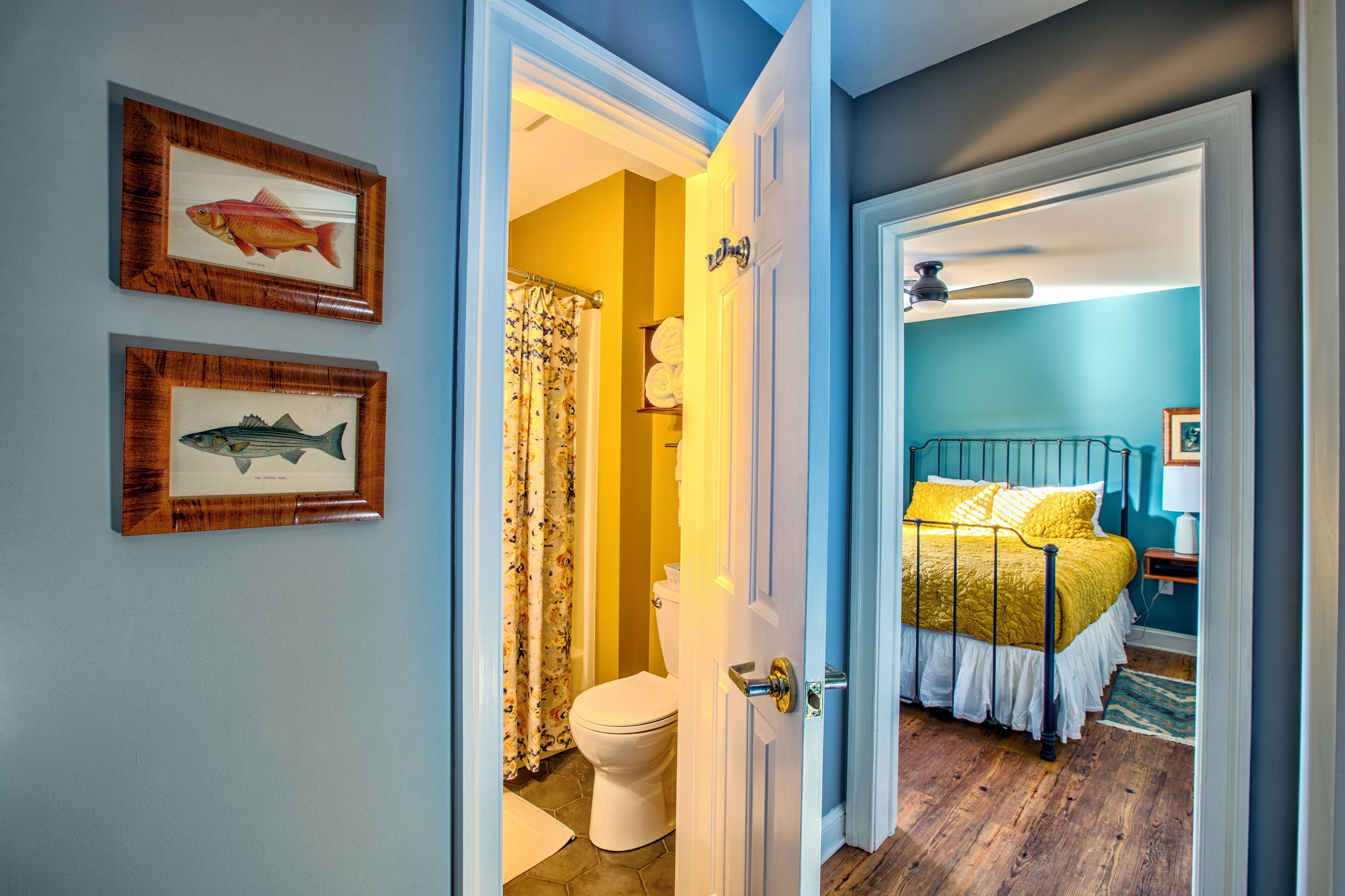 james mcallister suite | bathroom | designer toiletries, hair dryer, towels, soap