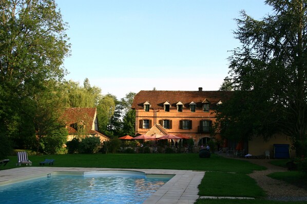 Indoor pool, outdoor pool, pool loungers