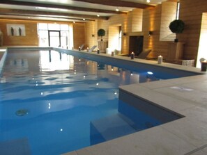 Indoor pool, outdoor pool, pool loungers