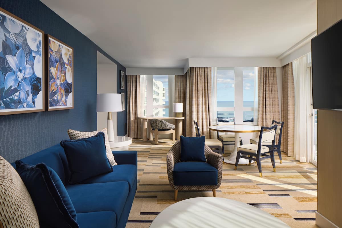 20-inch flat-screen TV with satellite channels, TV, iPod dock