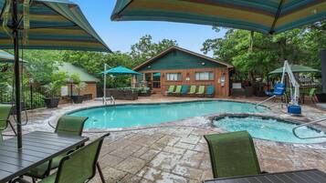 2 outdoor pools, open 9:00 AM to 9:00 PM, pool umbrellas, pool loungers