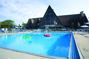 Indoor pool, outdoor pool, pool umbrellas, sun loungers