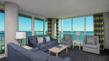 Corner Three-Bedroom Suite - Ocean Front | Living area | Flat-screen TV, DVD player