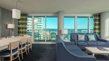 Corner Three-Bedroom Suite - Ocean Front | Living area | Flat-screen TV, DVD player