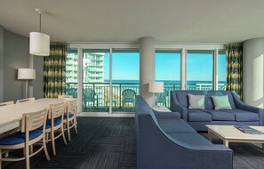 Corner Three-Bedroom Suite - Ocean Front | Living area | Flat-screen TV, DVD player