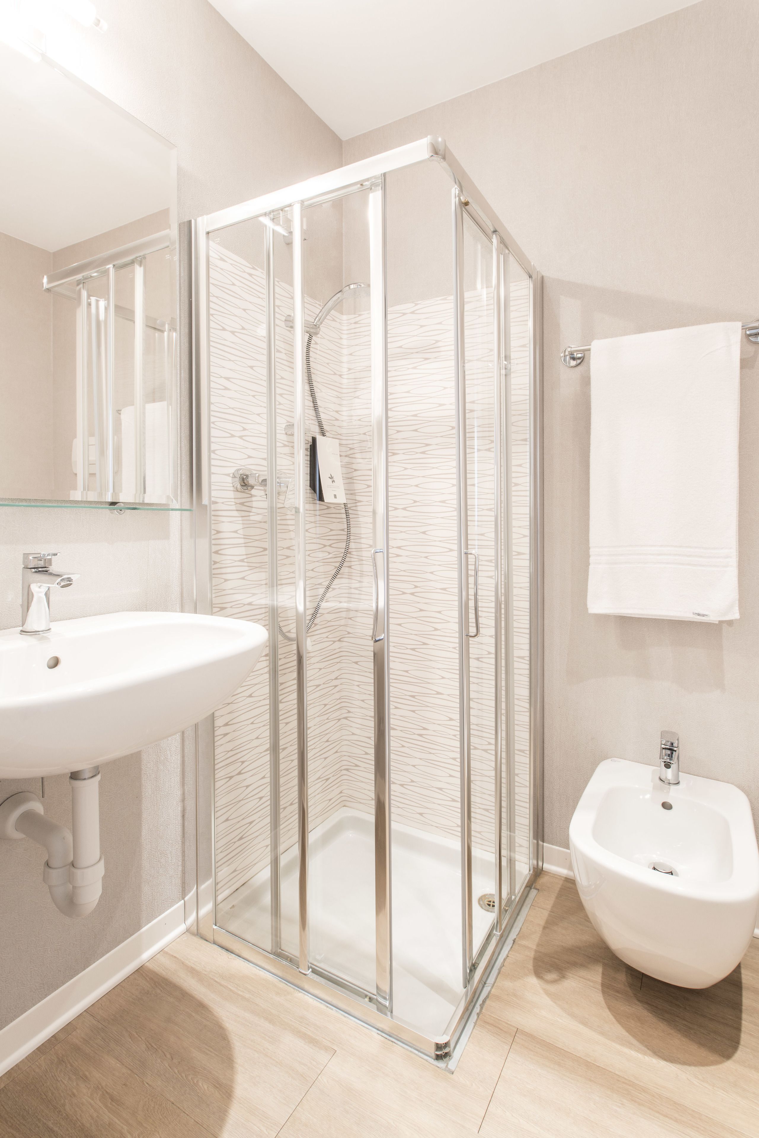 shower, free toiletries, hair dryer, bidet