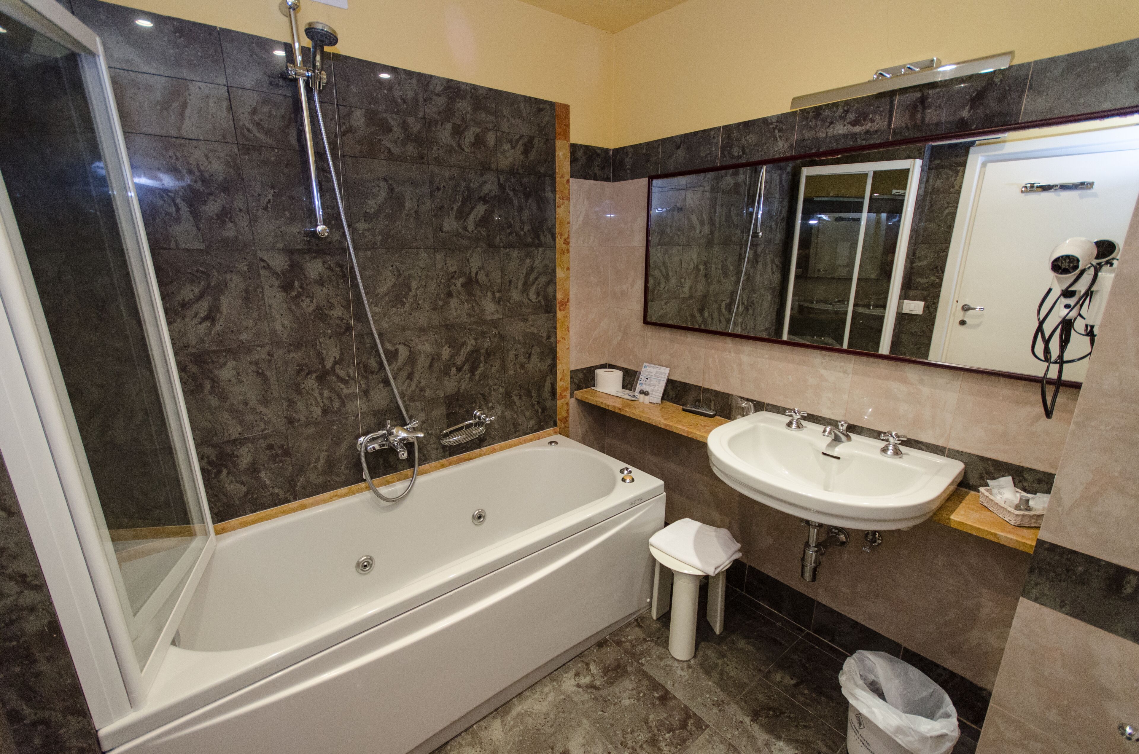 free toiletries, hair dryer, slippers, bidet