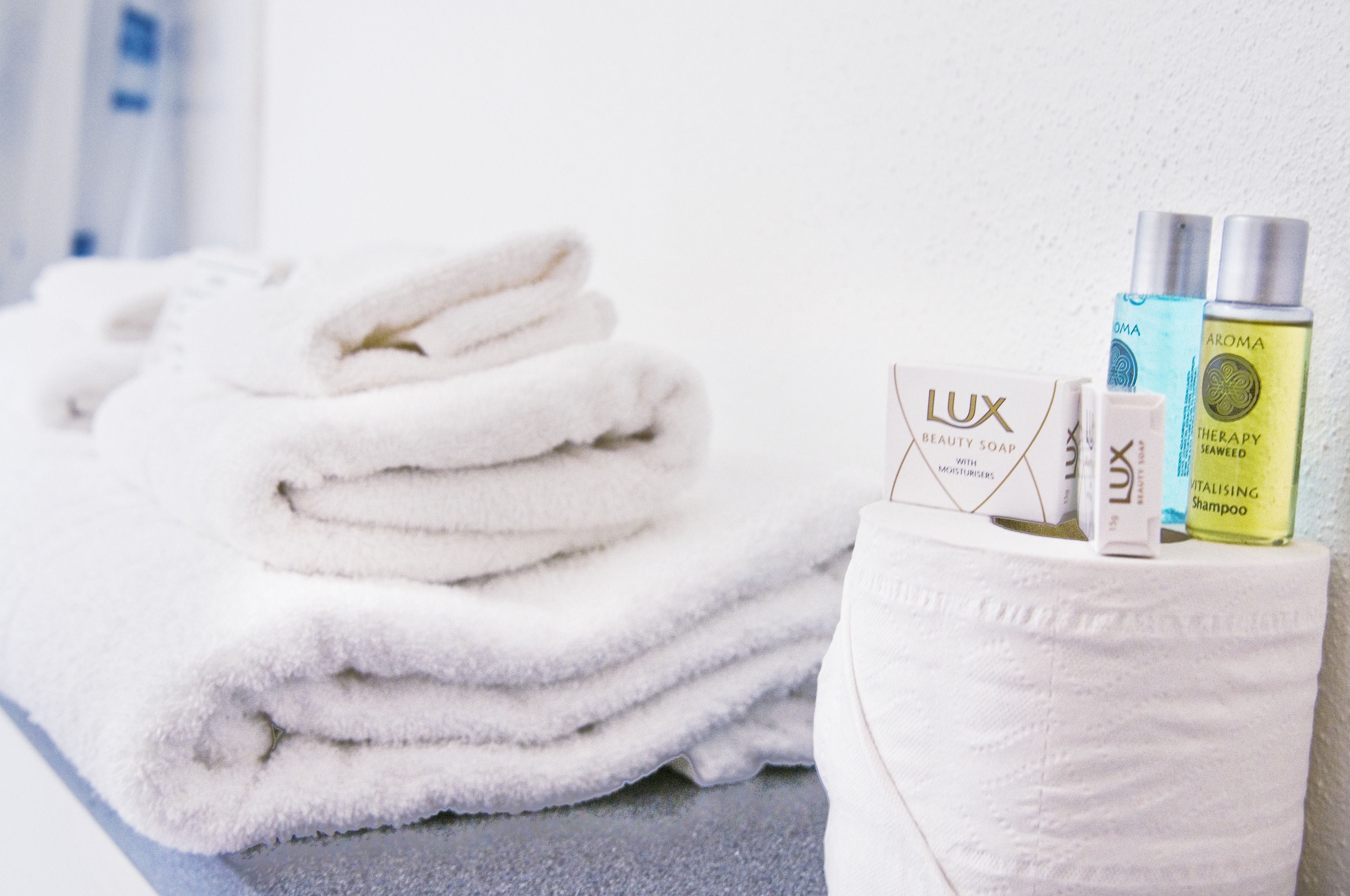 combined shower/bathtub, free toiletries, hair dryer, towels