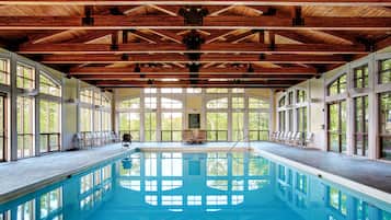 Indoor pool, seasonal outdoor pool, pool loungers