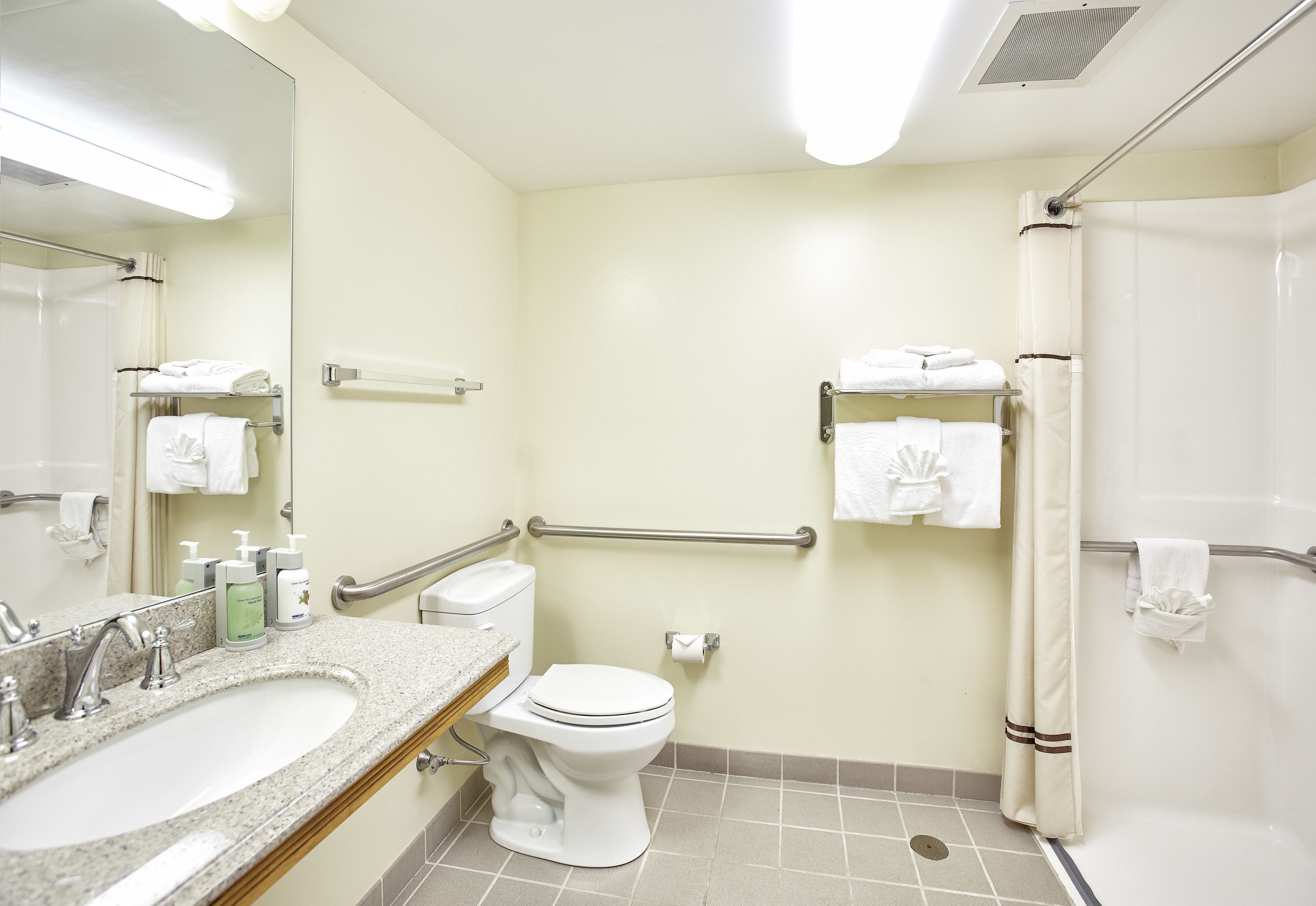 free toiletries, hair dryer, towels