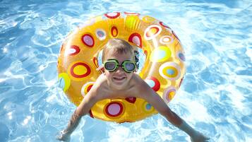 Indoor pool, outdoor pool, pool umbrellas, pool loungers