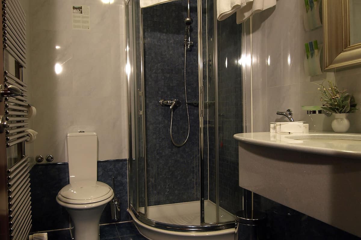 designer toiletries, hair dryer, towels, soap