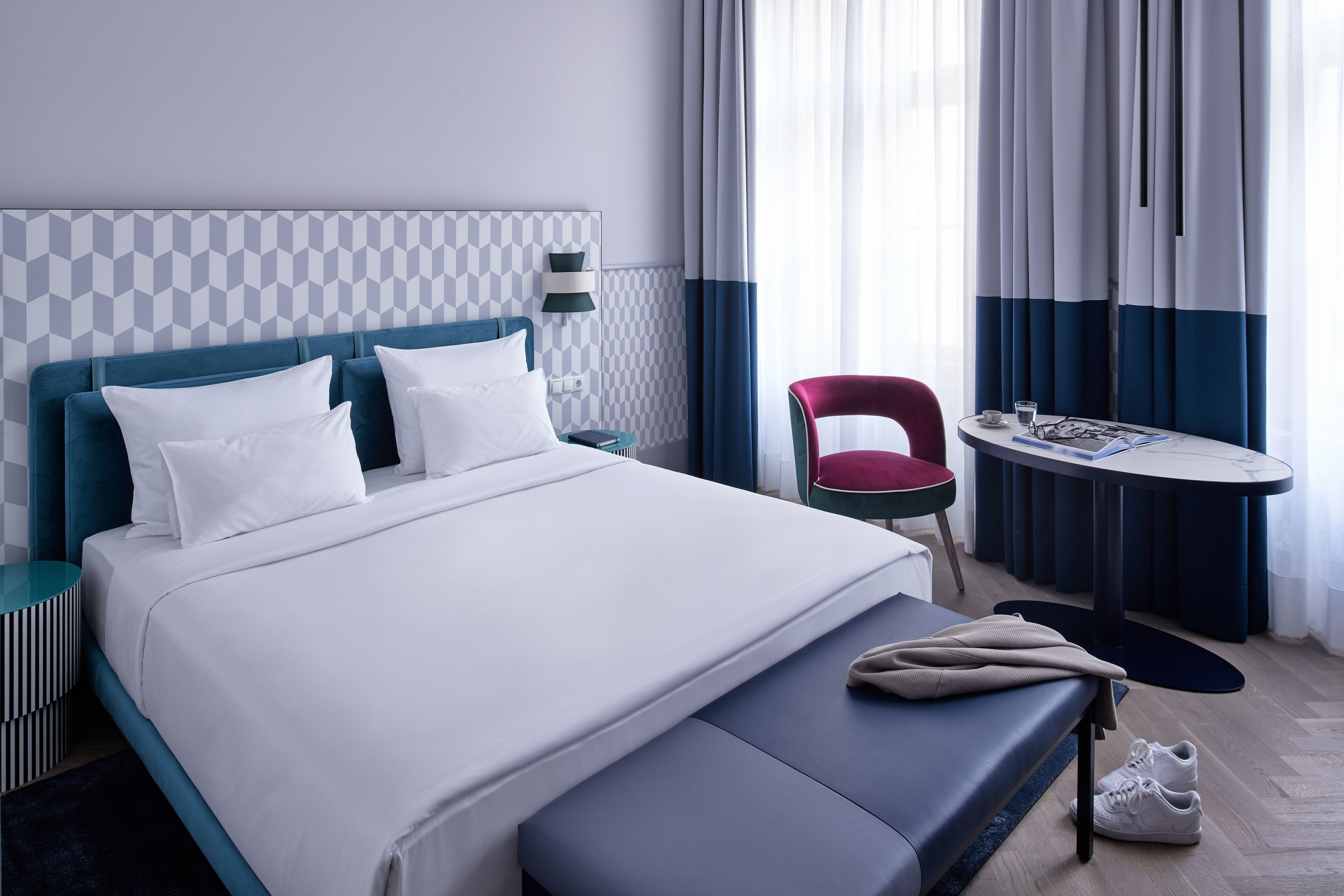 Hypo-allergenic bedding, minibar, in-room safe, desk
