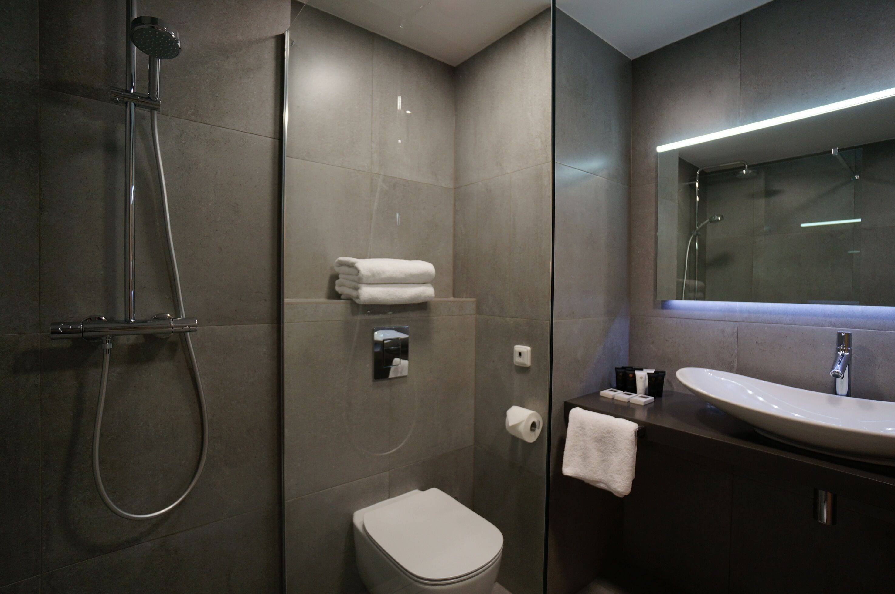 free toiletries, hair dryer, towels