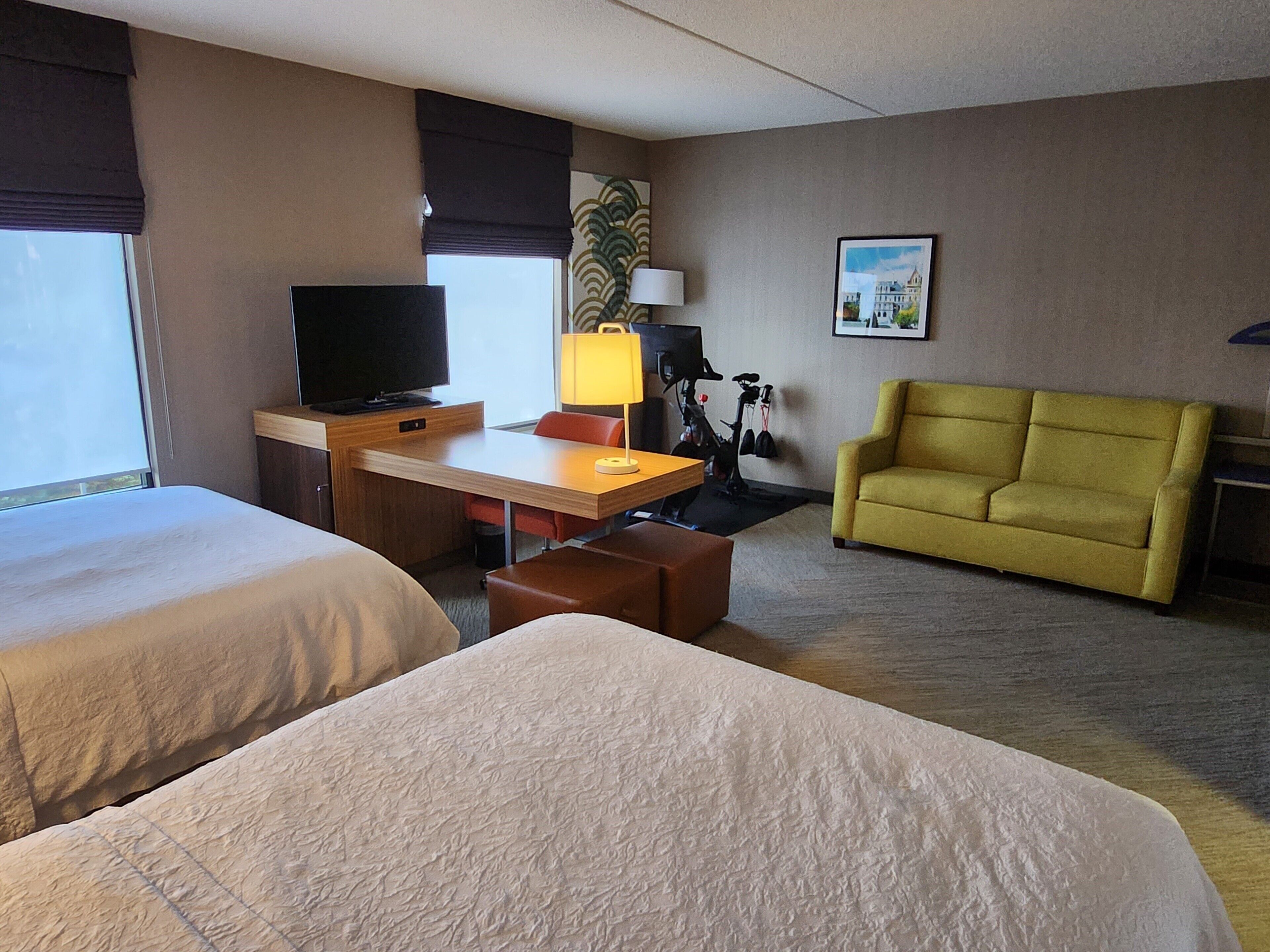 room, 2 queen beds, non smoking, refrigerator & microwave (peloton bike) | memory-foam beds, in-room safe, laptop workspace, iron/ironing board