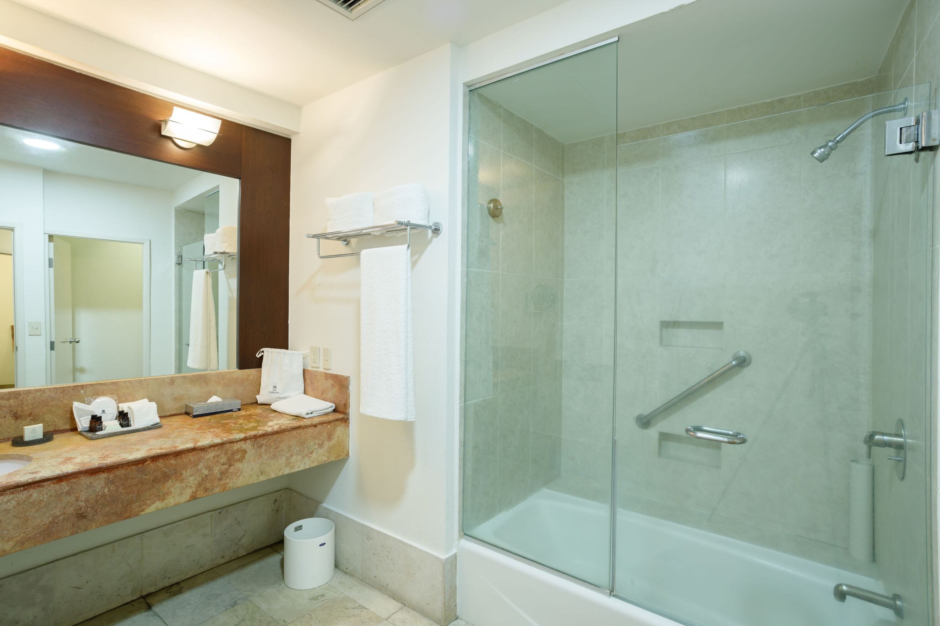 junior suite | bathroom | combined shower/bathtub, rainfall showerhead, eco-friendly toiletries