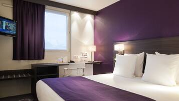 Desk, laptop workspace, blackout curtains, soundproofing