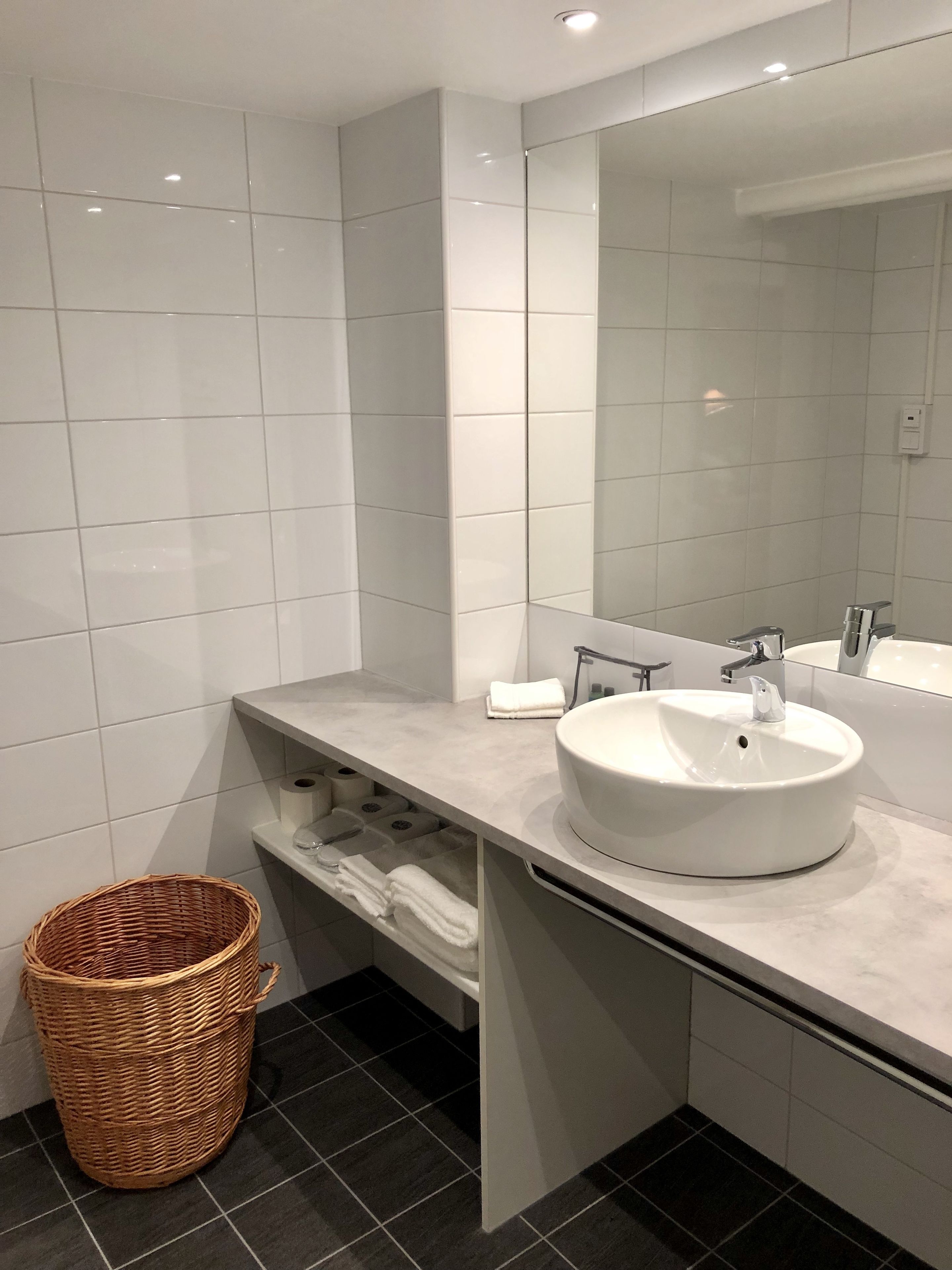 superior double room (basement) | bathroom | hair dryer, towels