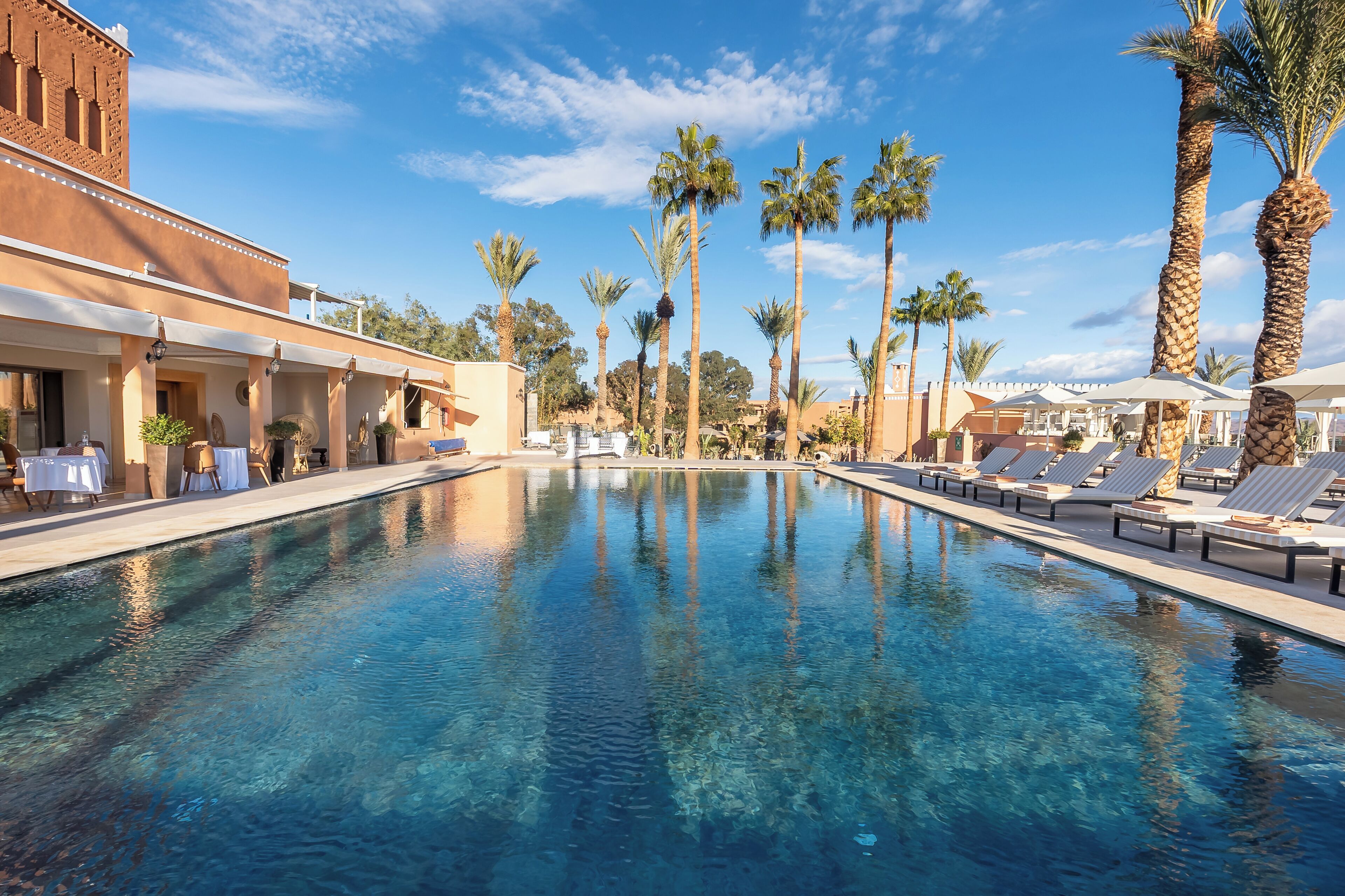 Outdoor pool, pool umbrellas
