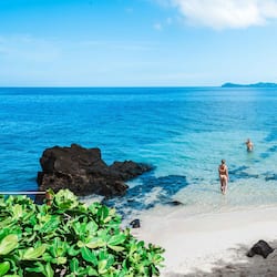 Private beach, white sand, beach umbrellas, beach towels
