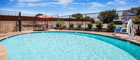 Seasonal outdoor pool, sun loungers