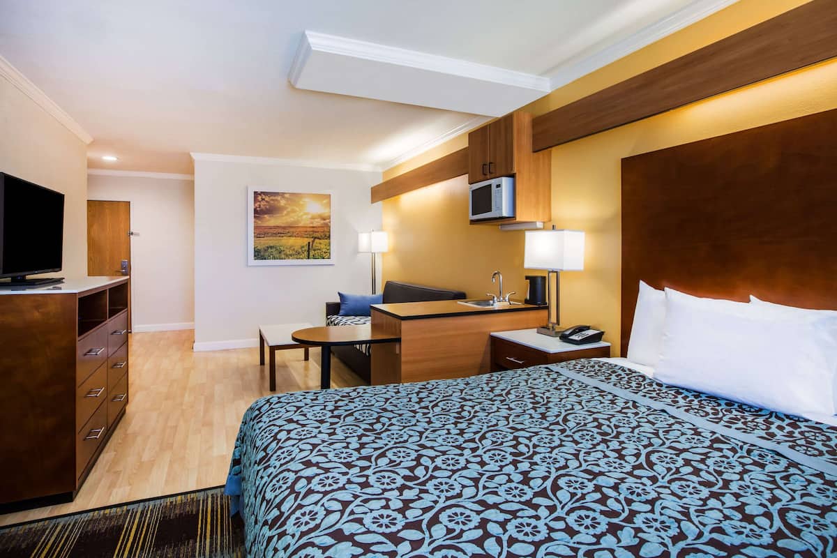 Suite, 1 Queen Bed, Non Smoking | 1 bedroom, desk, laptop workspace, iron/ironing board
