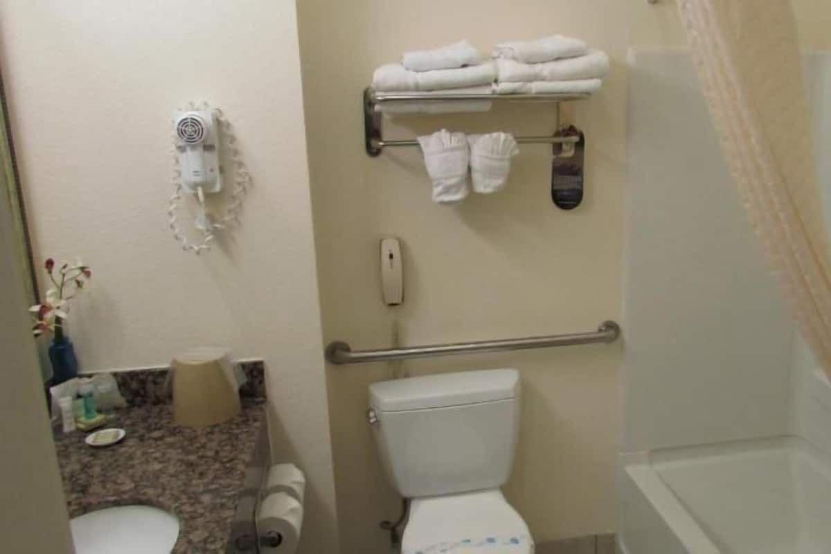 Bathroom | Combined shower/tub, free toiletries, hair dryer, bathrobes